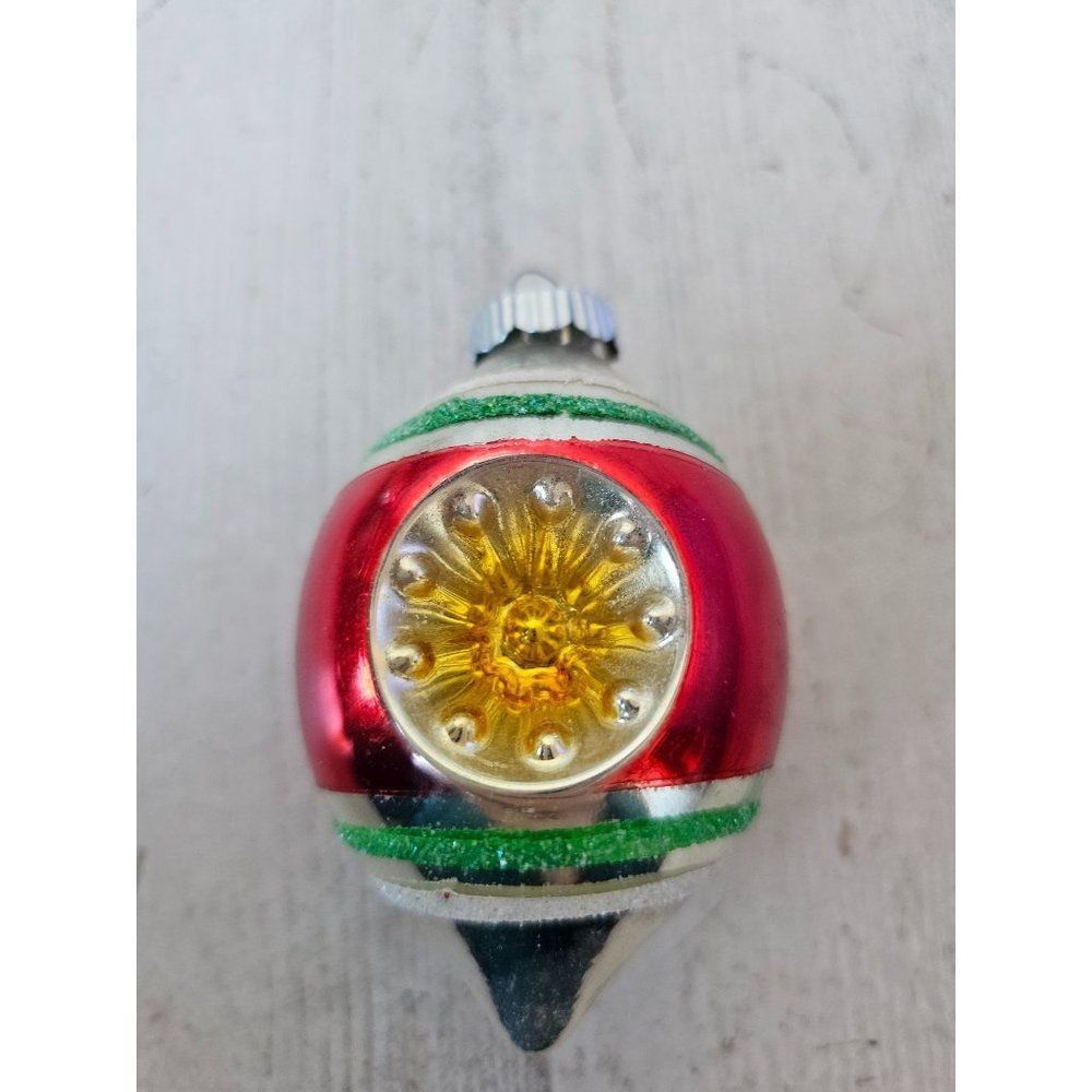 Vintage reflector teardrop shiny‎ brite radko ornament striped red grain